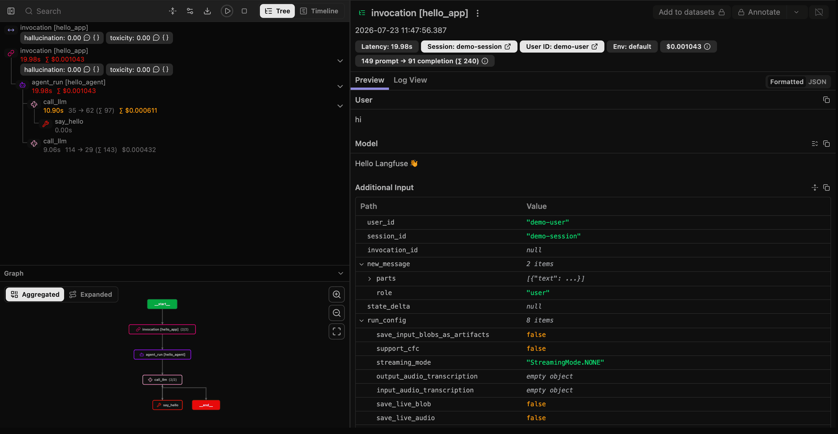 Google ADK trace visualization in
Langfuse